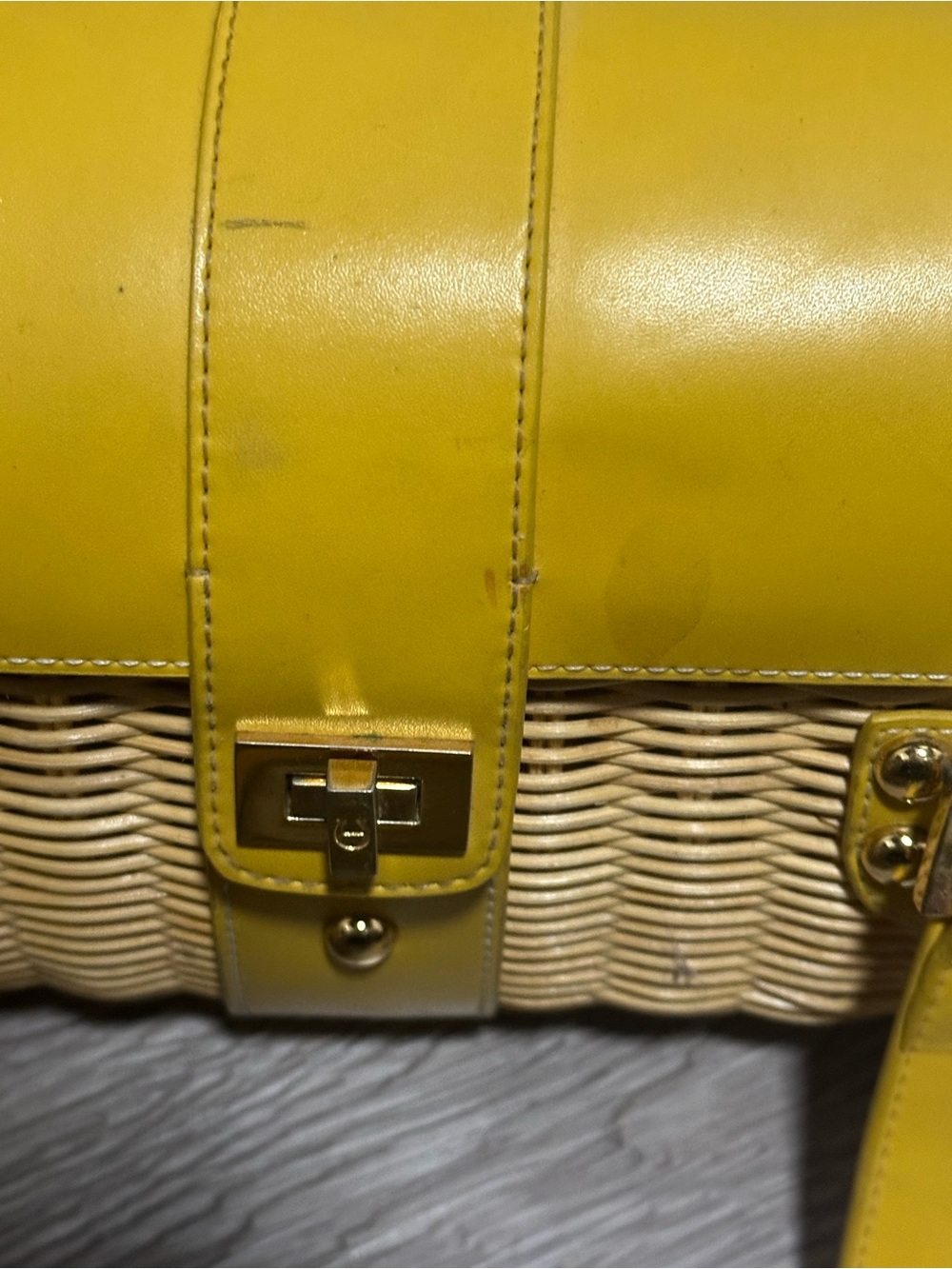 Etienne Aigner Yellow Woven Shoulder Bag with Leather Trim - Picture 4 of 5